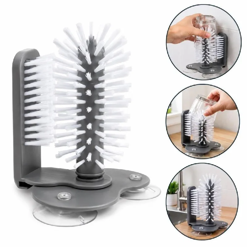 Escova Lava Copos com 3 Ventosas Dupla Limpa Interior e Exterior Plástico Resistente Multiuso Yeet - OUTRAS - Agro