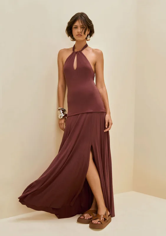 Vestido Morena Rosa Ajustado Decote Careca Sem Alça Midi Bordo - Morena Rosa - Outlet
