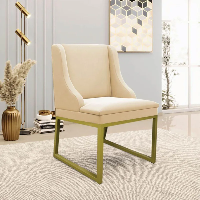 Cadeira Sala De Jantar Industrial Dourado Liz Suede D03 - D'rossi Bege - OUTRAS - Móveis