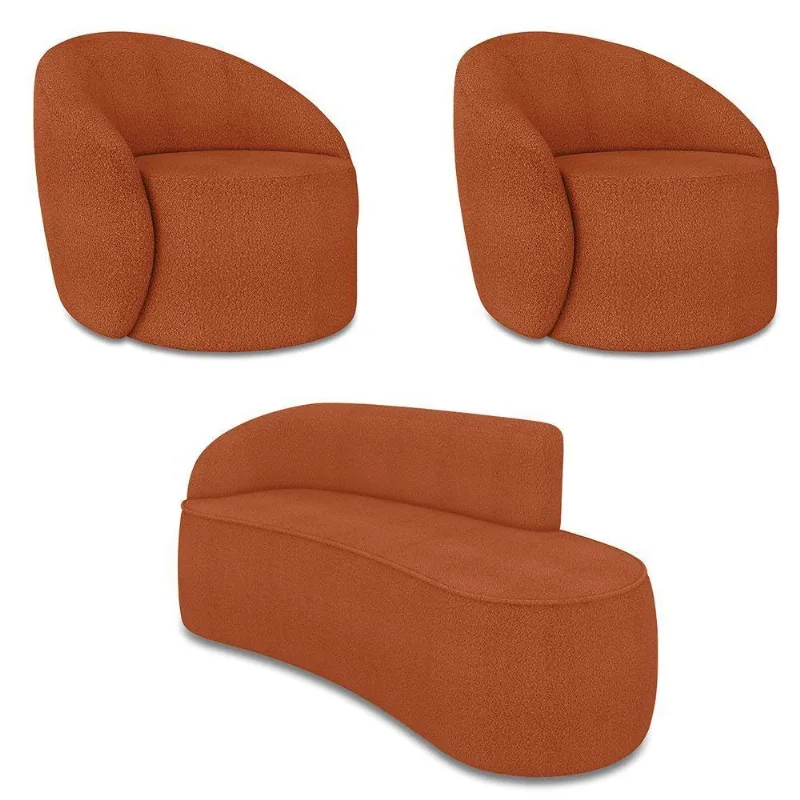 Sofá 3 Lugares Orgânico 180cm Morgan E 2 Poltronas Lua Bouclê Terracota D03 - D'rossi