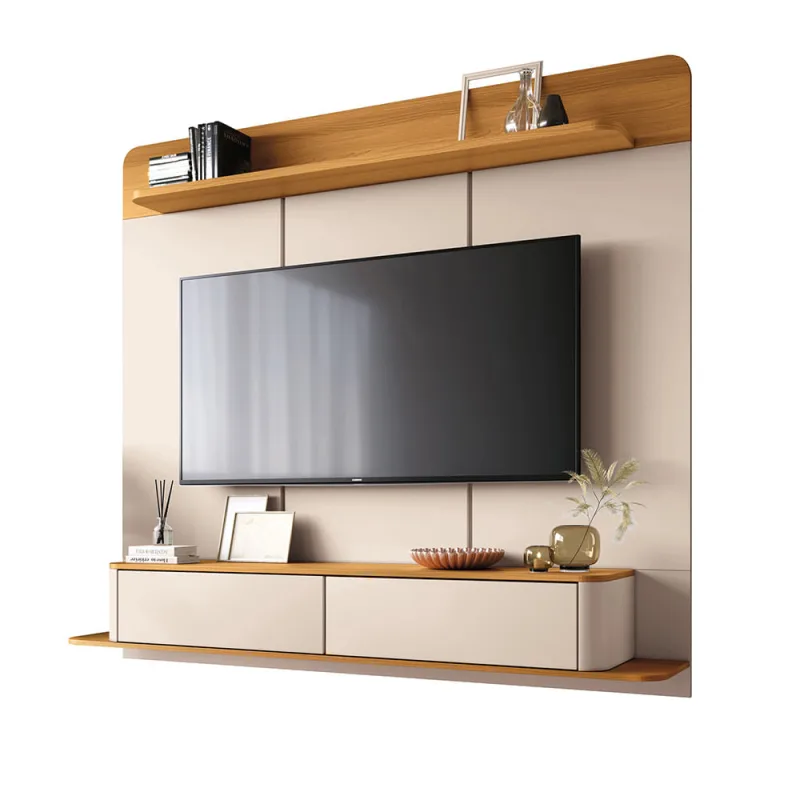 Painel TV 70 Pol 180cm Bancada Suspensa Sarah Off White/Cinamomo H01 - D'Rossi - DRossi