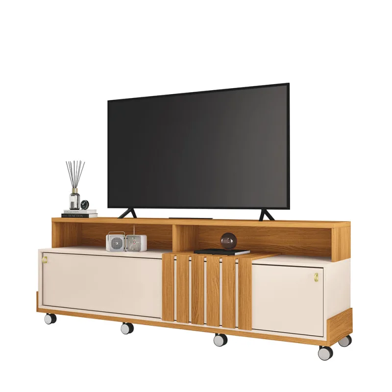 Painel para TV 70" Bancada com Rodízio Karen 1.8 Cinamomo/Off White H01 - D'Rossi - D'Rossi - Móveis