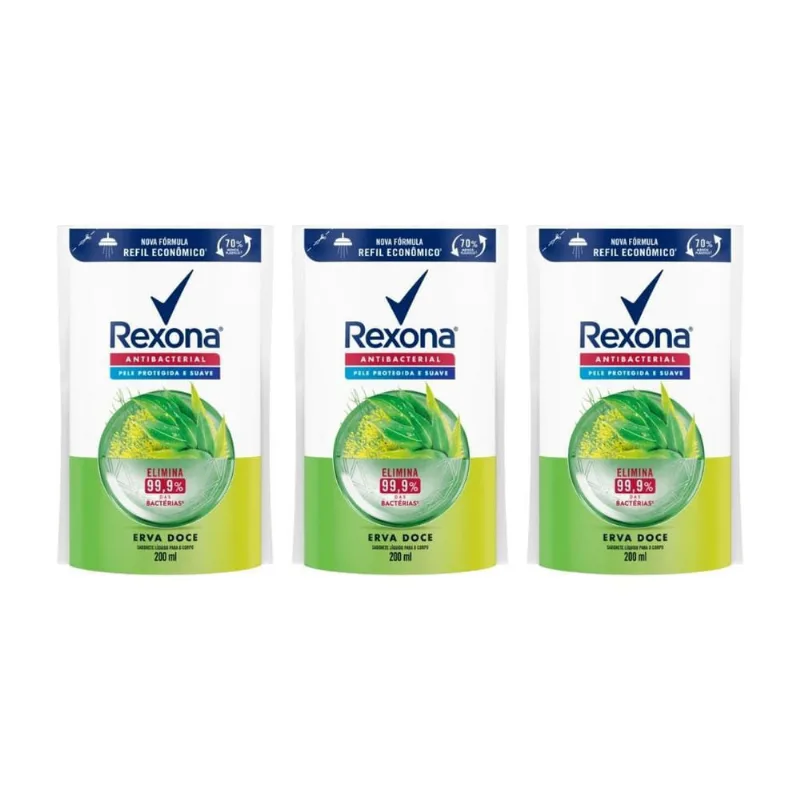 Sabonete Liquido Rexona Refil 200Ml Erva Doce - Kit Com 3Un