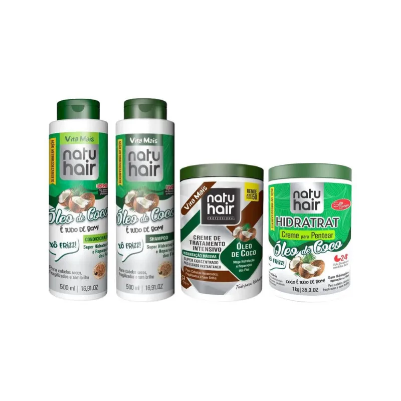 Kit Natuhair Óleo de Coco Cond + Sh + Cr Tratamento + Cr Pentear