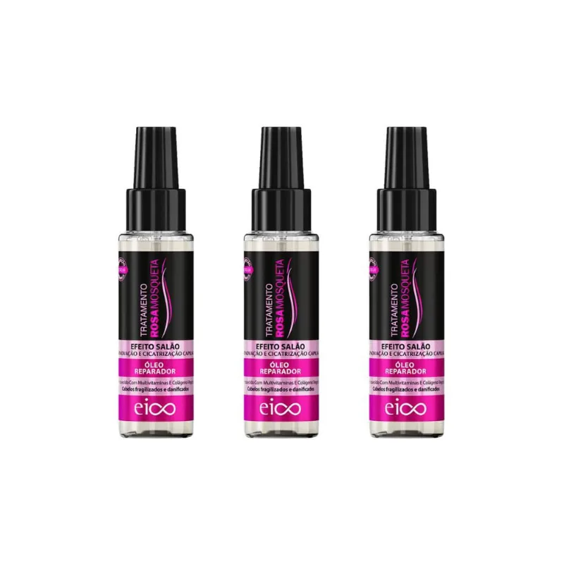 Oleo Eico Capilar 60ml Rosa Mosqueta - Kit c/ 3un