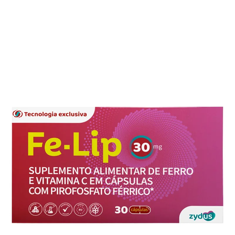 Suplemento Alimentar Fe-Lip 30mg 30 Cápsulas - FE-LIP - Suplemento Alimentar