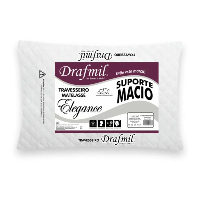 Travesseiro 45cm Fibra e Poliéster Elegance Suporte Macio 16M Drafmil - Não Disponível