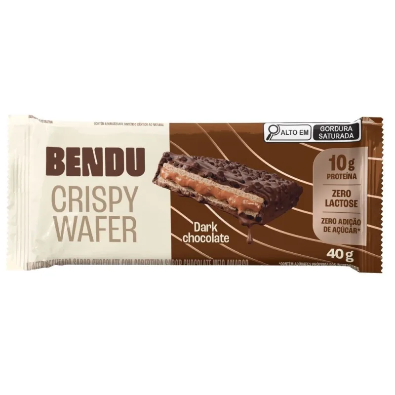 Barra Protein Bendu Crispy Wafer 10g De Proteína Dark Chocolate Zero 40g Bendu - Não Informado - Mercearia