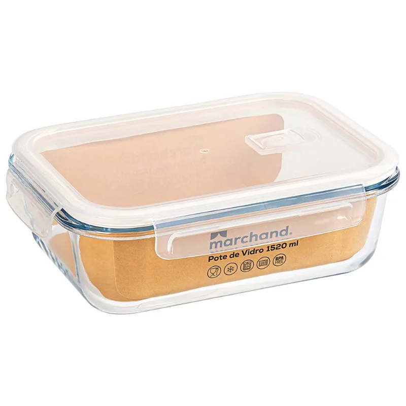 Pote de Vidro Retangular Hermético com Tampa de Plástico Marchand 1520ml