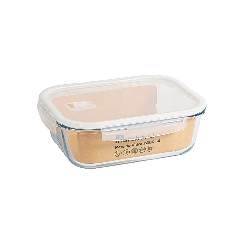 Pote de Vidro Retangular Hermético com Tampa de Plástico Marchand 2260ml