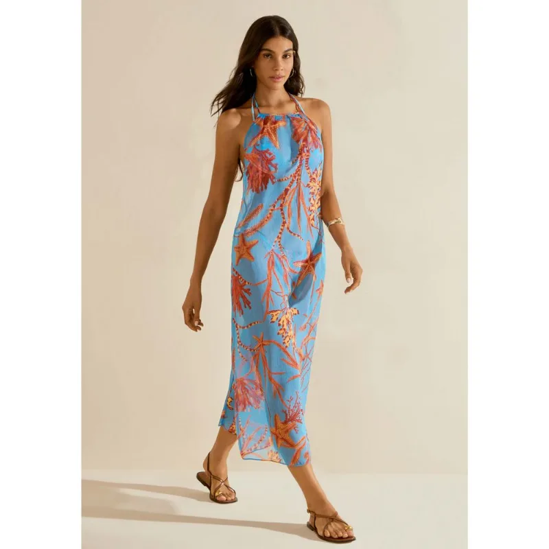 Vestido Morena Rosa Solto Cava Francesa Com Alça Midi Azul M