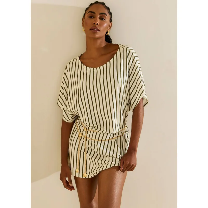 Vestido Morena Rosa Solto Decote Careca Manga Curta Curto Verde G - Morena Rosa