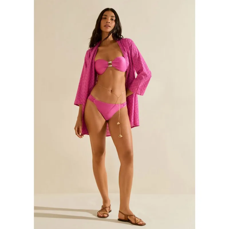 Camisa Morena Rosa Solta Decote V Manga 3 Quartos Alongada Rosa P - Morena Rosa