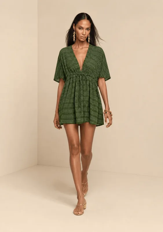 Vestido Morena Rosa Solto Decote V Manga Curta Curto Verde - Morena Rosa