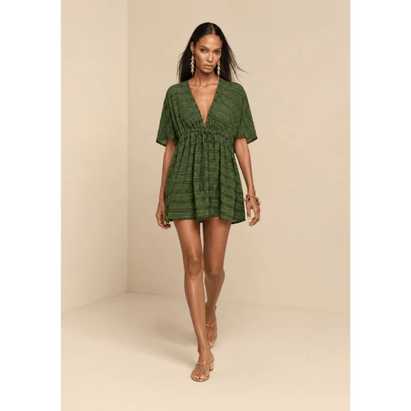 Vestido Morena Rosa Solto Decote V Manga Curta Curto Verde M