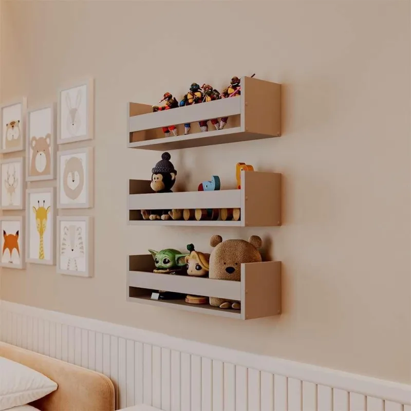 Prateleira Kit 3 Porta Brinquedos Retangular MDF Suporte Invisível Organizador Cinza Claro - OUTRAS - Agro