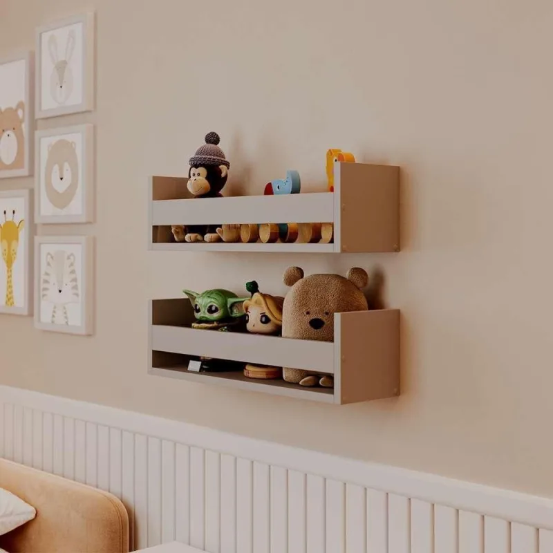 Prateleira Kit 2 Porta Brinquedos MDF Fixação Suporte Invisível Organizador Sala Cinza Claro - OUTRAS - Agro