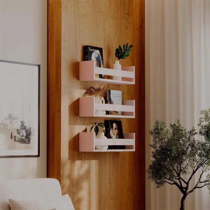 Prateleira Kit 3 Porta Livros 70X12CM MDF Suporte Invisível Organizador Sala Rosa - OUTRAS - Agro