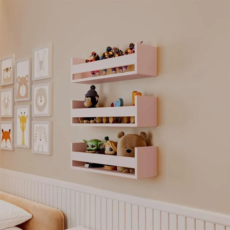Prateleira Kit 3 Porta Brinquedos 70X12CM MDF Suporte Invisível Organizador Rosa Mercado - OUTRAS - Agro