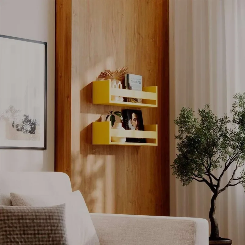 Prateleira Kit 2 Porta Livros 70X12CM MDF Suporte Invisível Moderno Sala Amarelo Mercado - OUTRAS - Agro