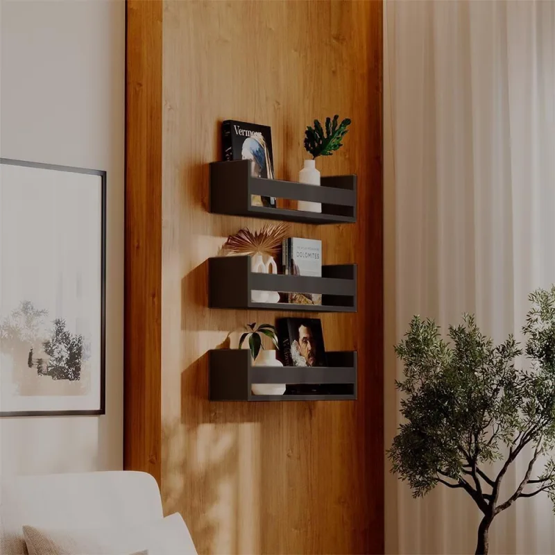 Prateleira Kit 3 Porta Livros 60X12CM MDF Suporte Invisível Organizador Sala Preto Mercado - OUTRAS - Agro