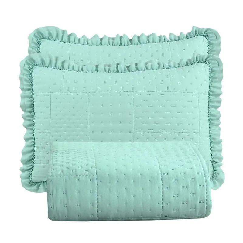 Cobre Leito Queen Percal 300 Fios Malvinni 3 Peças - Menta - Casa Modelo Enxovais