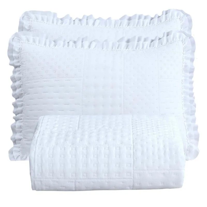 Cobre Leito King 300 Fios Babado Malvinni 3 Peças - Branco - Casa Modelo Enxovais