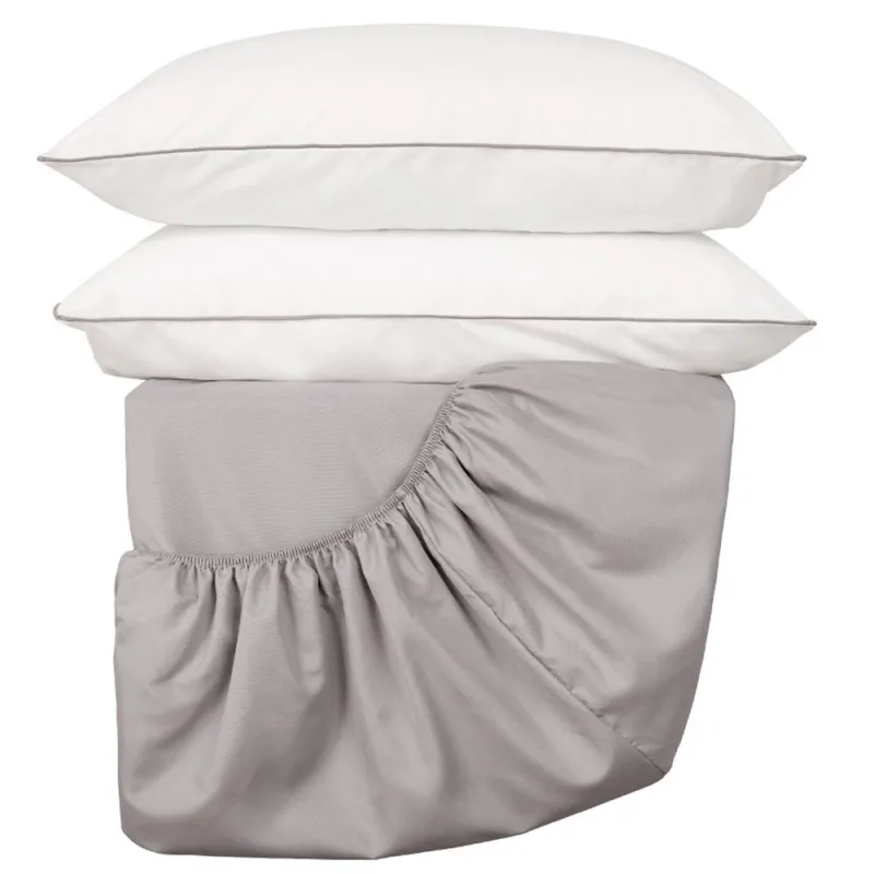 Jogo de Lençol Queen Linea Micropercal 200 Fios 3 Peças - Cinza - 100% Poliéser - Casa Modelo Enxovais - Cama, Mesa E Banho