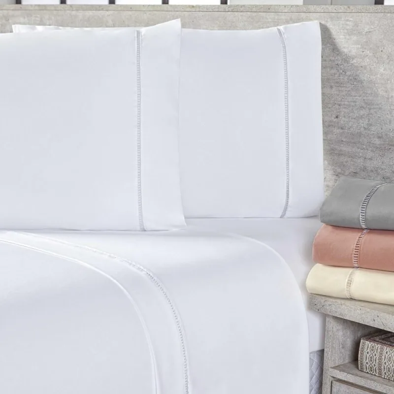 Jogo de Lençol King 400 Fios Micropercal Toque de Algodão 4 Peças - Branco  - 100% Poliéser - Casa Modelo Enxovais - Cama, Mesa E Banho