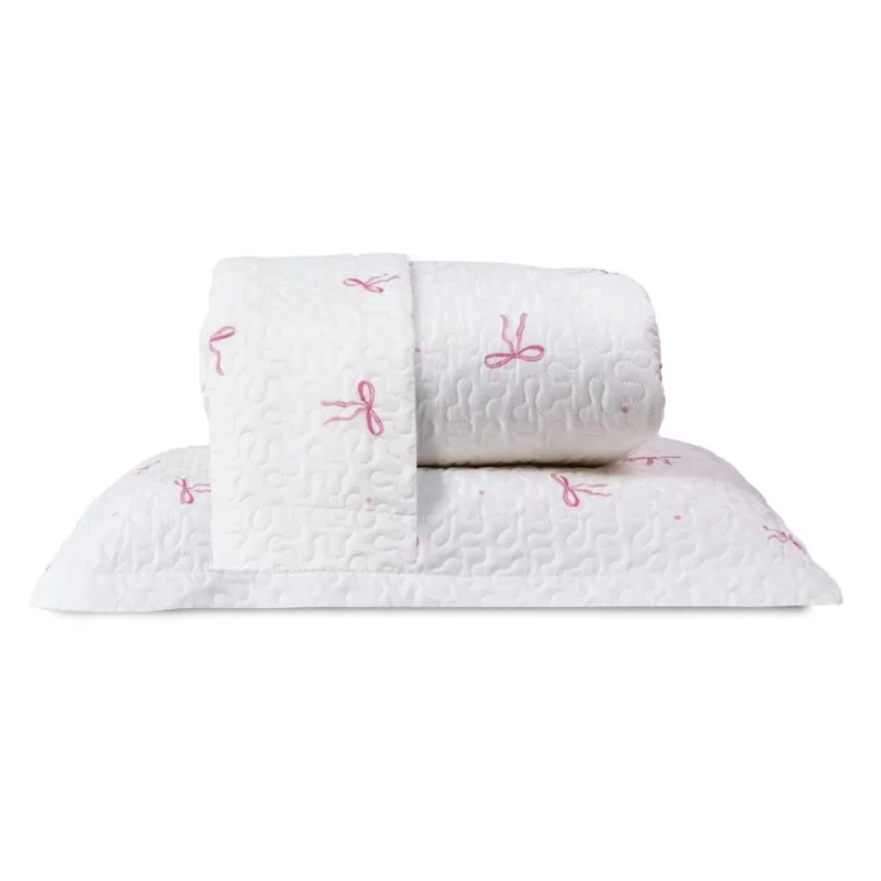 Colcha Queen Lacinhos Micropercal 180 Fios 3 - Peças - 100% Poliéster - Casa Modelo Enxovais - Cama, Mesa E Banho