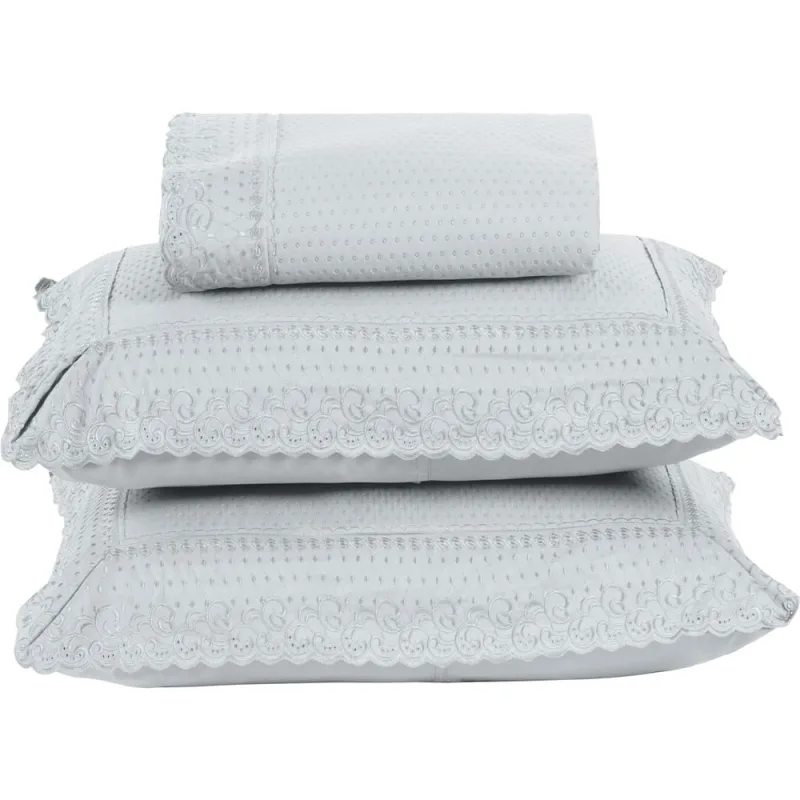Colcha Queen Home Paris com Bordado Inglês Micropercal 300 Fios Toque de Algodão 3 Peças - Branco - 100% Poliéster - Casa Modelo Enxovais - Cama, Mesa E Banho
