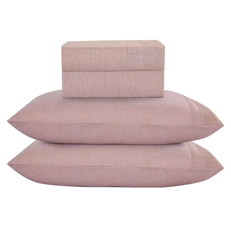 Jogo de Lençol Queen Mesclado Micropercal 300 Fios Toque de Algodão 4 Peças - Malva - Casa Modelo Enxovais - Cama, Mesa E Banho