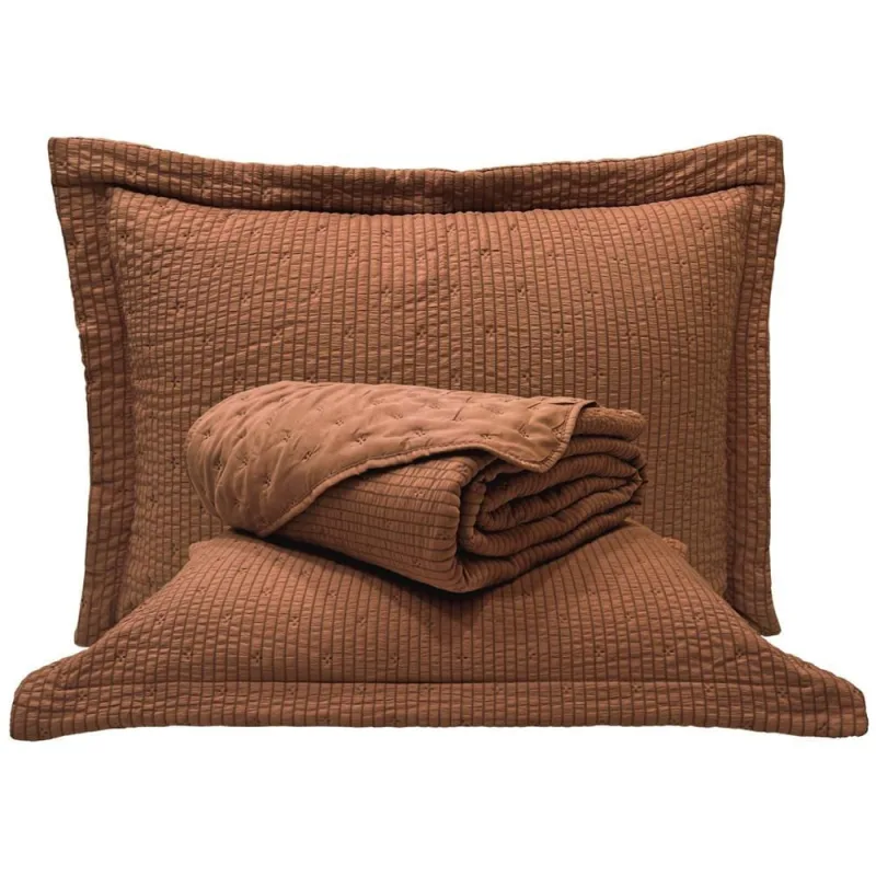 Cobre Leito Queen Analu Micropercal 300 Fios Dupla Face Texturizado 3 Peças - Castanho - 100% Poliéster - Casa Modelo Enxovais