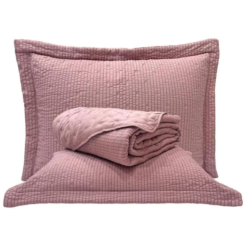 Cobre Leito Queen Analu Micropercal 300 Fios Dupla Face Texturizado 3 Peças - Malva - 100% Poliéster - Casa Modelo Enxovais - Cama, Mesa E Banho
