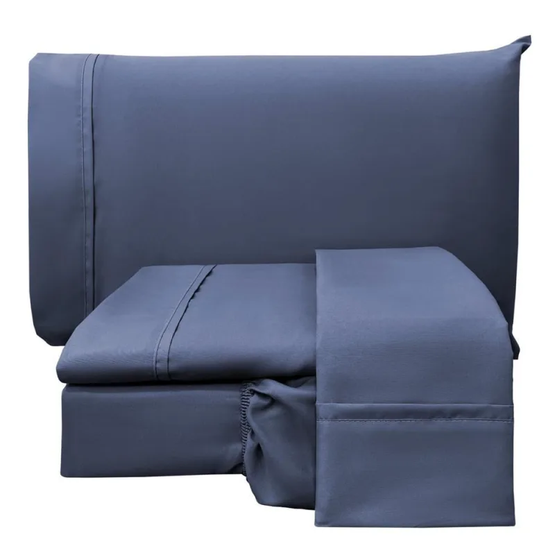 Jogo de Lençol Queen Confort Micropercal 300 Fios Toque de Algodão 4 Peças - Jeans - 100% Poliéster - Casa Modelo Enxovais