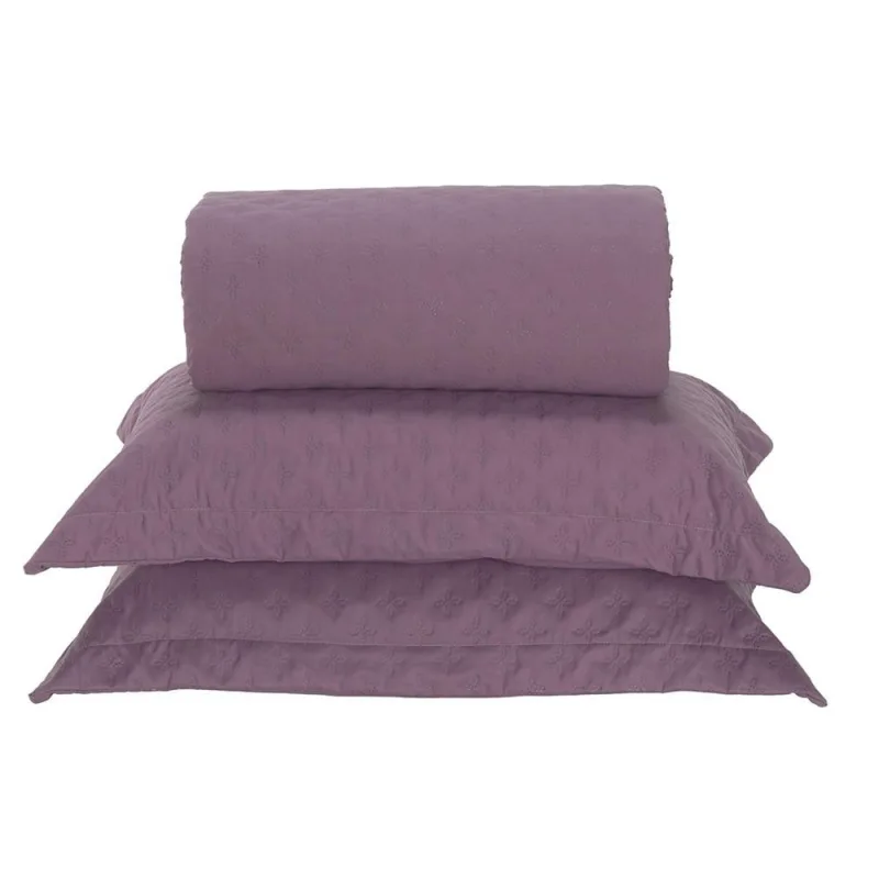 Cobre Leito Casal Padrão Milão Dupla Face Micropercal 200 Fios 3 Peças - Rose Cassis - Casa Modelo Enxovais