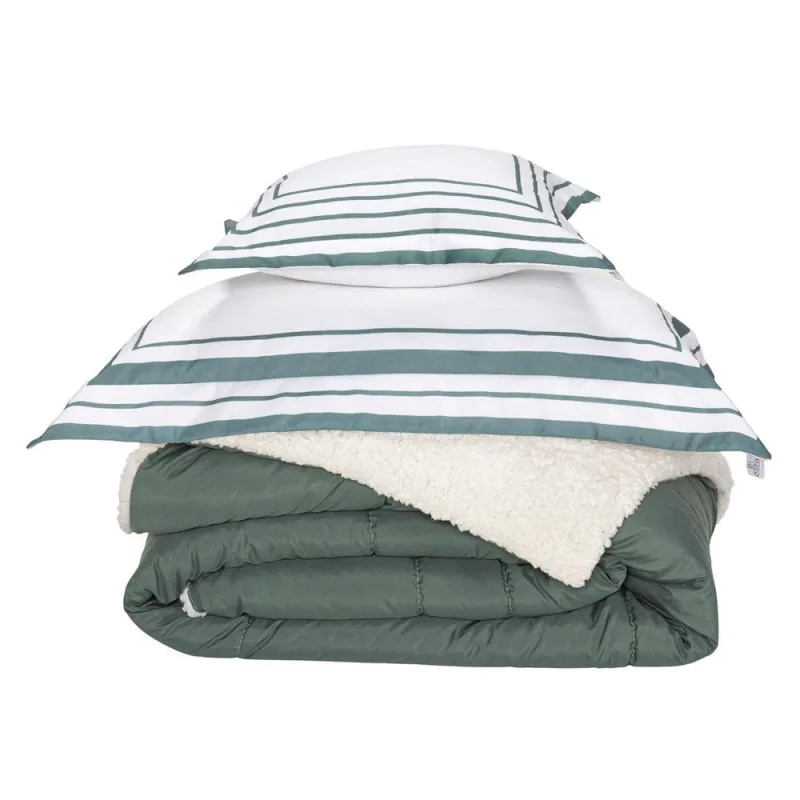 Kit Edredom Solteiro Coberdrom Soft Hipercal/Sherpa 3 Peças - Verde - 100% Poliéster - Casa Modelo Enxovais