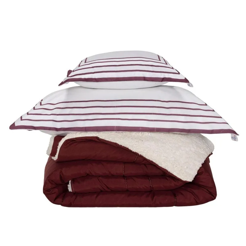 Kit Edredom Solteiro Coberdrom Soft Hipercal/Sherpa 3 Peças - Vermelho - 100% Poliéster - Casa Modelo Enxovais - Cama, Mesa E Banho