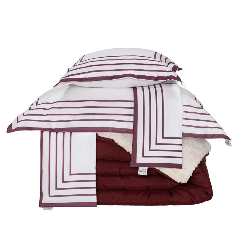 Kit Edredom Queen Coberdrom Soft Hipercal/Sherpa 5 Peças - Vermelho - 100% Poliéster - Casa Modelo Enxovais - Cama, Mesa E Banho