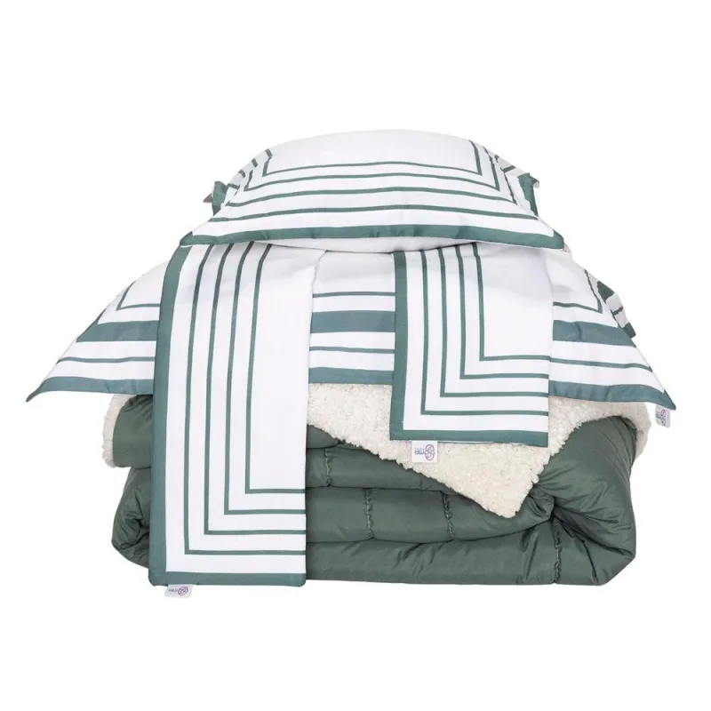 Kit Edredom King Coberdrom Soft Hipercal/Sherpa 5 Peças - Verde - 100% Poliéster - Casa Modelo Enxovais - Cama, Mesa E Banho