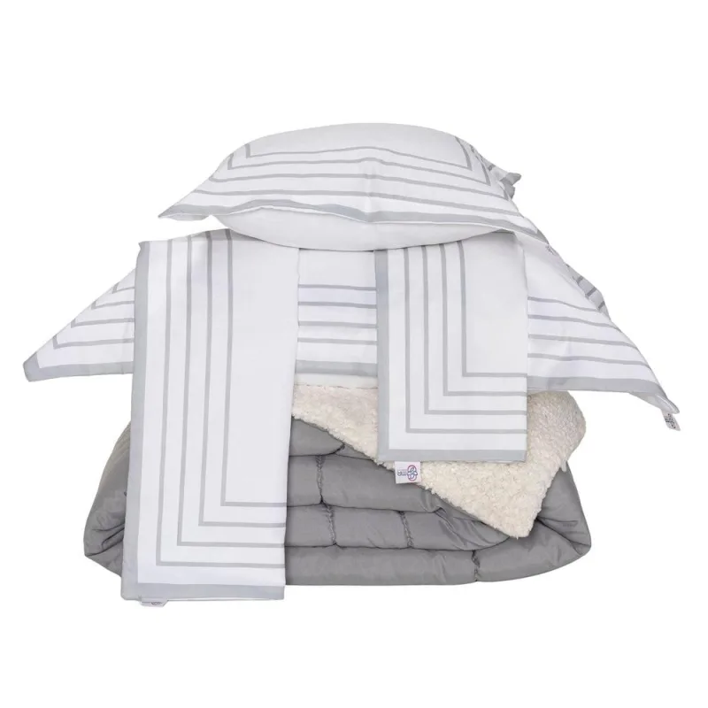 Kit Edredom King Coberdrom Soft Hipercal/Sherpa 5 Peças - Cinza - 100% Poliéster - Casa Modelo Enxovais - Cama, Mesa E Banho