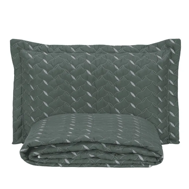 Cobre Leito Solteiro Heitor Bordado Hipercal 400 Fios 2 Peças - Verde Militar - 100% Poliéster - Casa Modelo Enxovais - Cama, Mesa E Banho