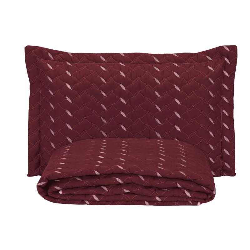 Cobre Leito Solteiro Heitor  Bordado Hipercal 400 Fios 2 Peças - Vermelho Marsala - 100% Poliéster - Casa Modelo Enxovais