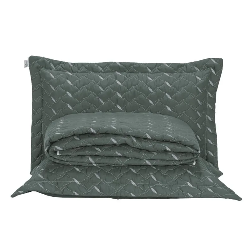 Cobre Leito Queen Heitor Bordado Hipercal 400 Fios 3 Peças - Verde Militar - 100% Poliéster - Casa Modelo Enxovais