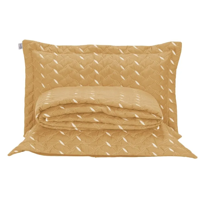 Cobre Leito Queen Heitor Bordado Hipercal 400 Fios 3 Peças - Amarelo - 100% Poliéster - Casa Modelo Enxovais - Cama, Mesa E Banho