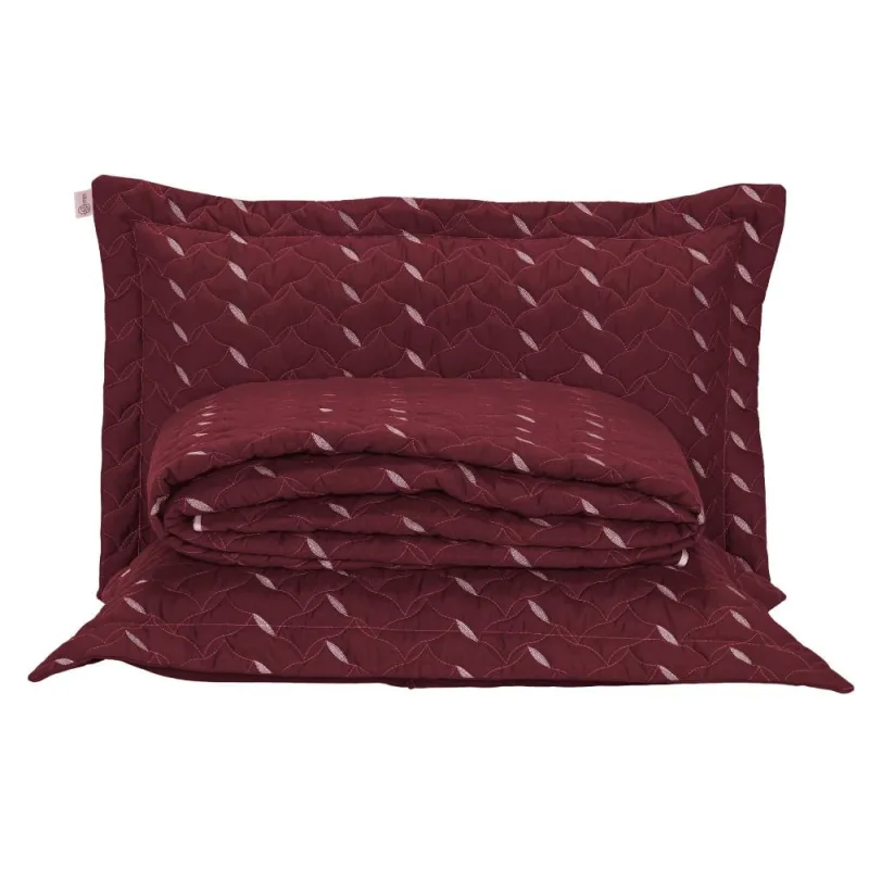 Cobre Leito Queen Heitor Bordado Hipercal 400 Fios 3 Peças - Vermelho Marsala - 100% Poliéster - Casa Modelo Enxovais