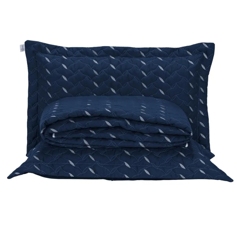 Cobre Leito King Heitor Bordado Hipercal 400 Fios 3 Peças - Azul Marinho - 100% Poliéster - Casa Modelo Enxovais - Cama, Mesa E Banho