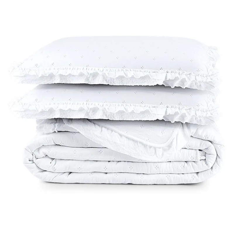 Cobre Leito Casal Micropercal 200 Fios Com Babado Malvinni Branco - 3 Peças - Casa Modelo Enxovais
