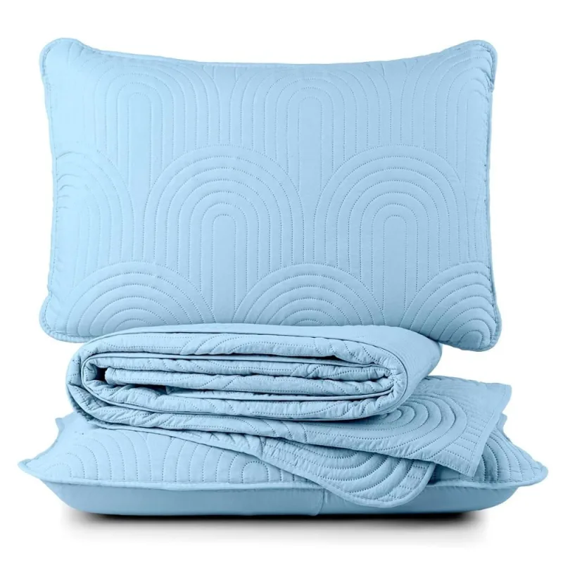Cobre Leito Queen Dupla Face Riviera Micropercal 200 Fios Azul - 3 Peças - Casa Modelo Enxovais