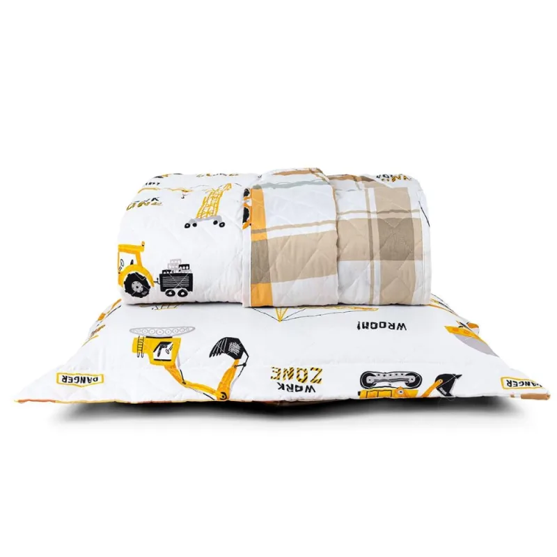 Kit Cobre Leito Solteiro Infantil Trator 4 Peças Micropercal 200 fios - Casa Modelo Enxovais - Cama, Mesa E Banho